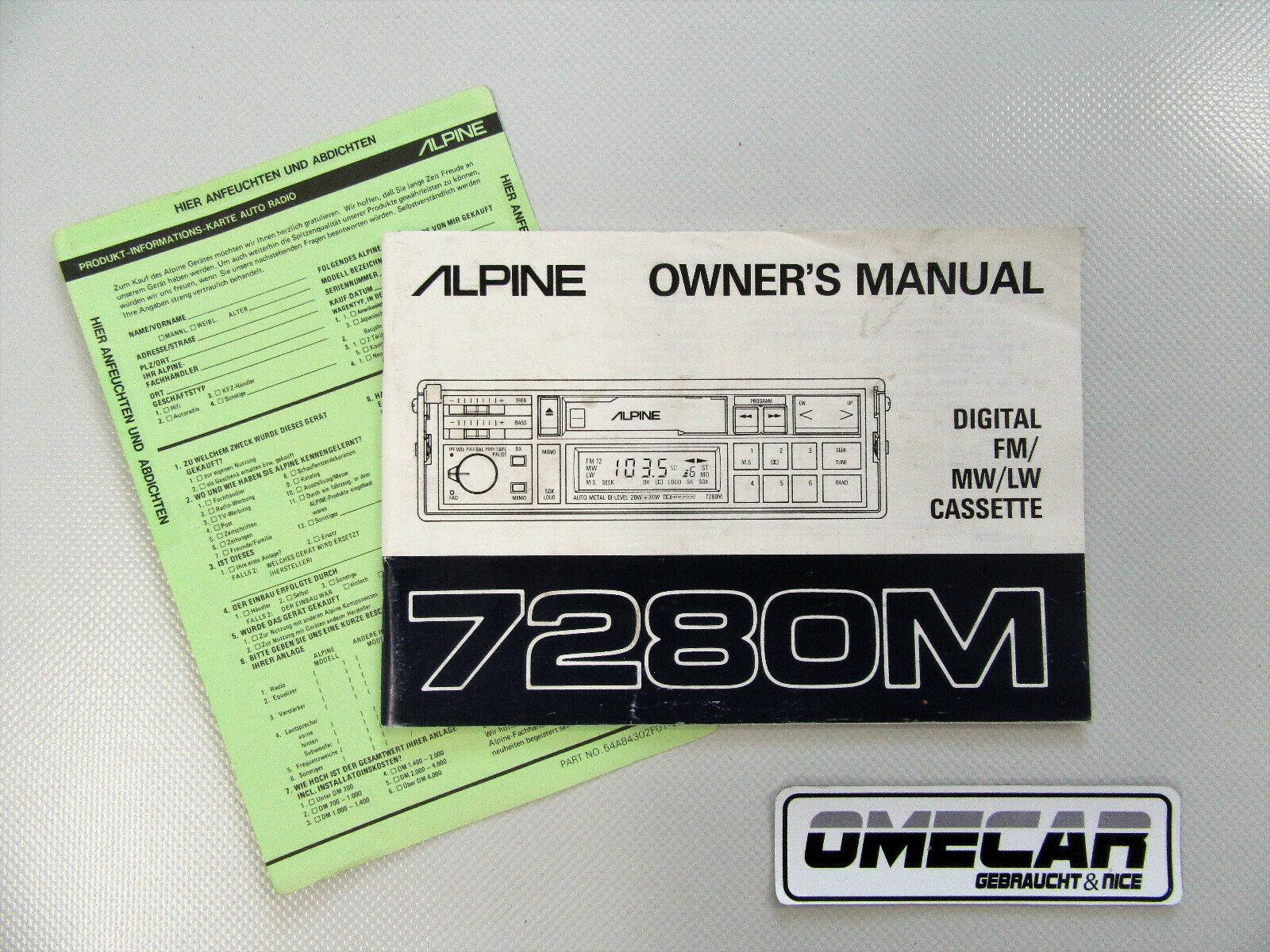 Alpine 7280M Radio Anleitung Bedienungsanleitung Cassette